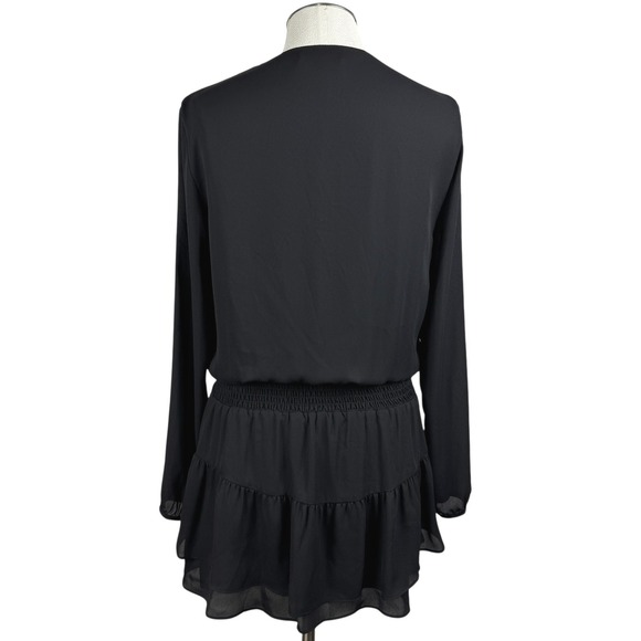 krisa Women's Black Long Sleeve Dress Smocked Waist Ruffle Hem Mini Dress Small - Picture 4 of 11